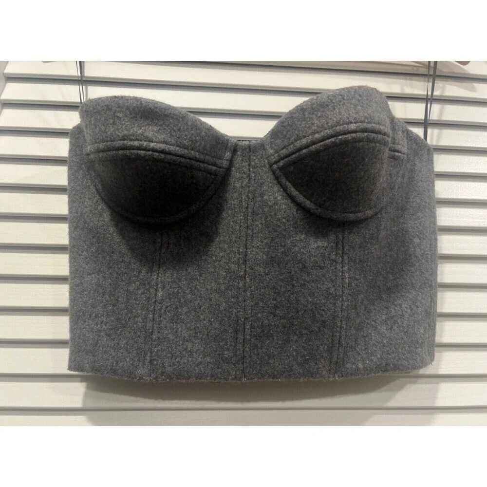 $525 LaQuan Smith Boiled Wool Bustier Top Heather Gray Size Medium NWT - Picture 7 of 10